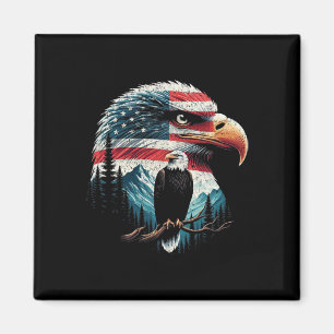 Amerikaanse vlag van Bald Eagle op 4 juli rood wit Magneet