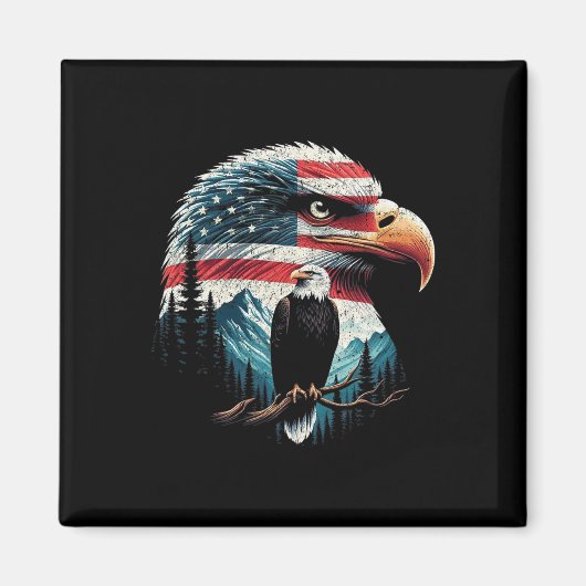 Amerikaanse vlag van Bald Eagle op 4 juli rood wit Magneet (Voorkant)