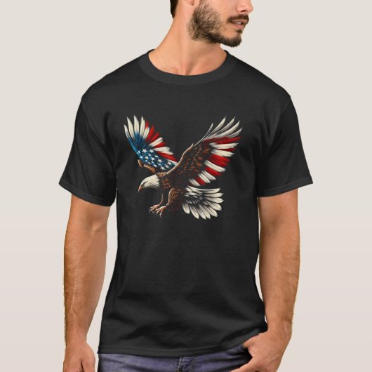Amerikaanse vlag van Bald Eagle op 4 juli T-shirt (Voorkant)