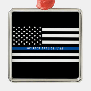 Amerikaanse vlag van de politie Thin Blue Line Metalen Ornament