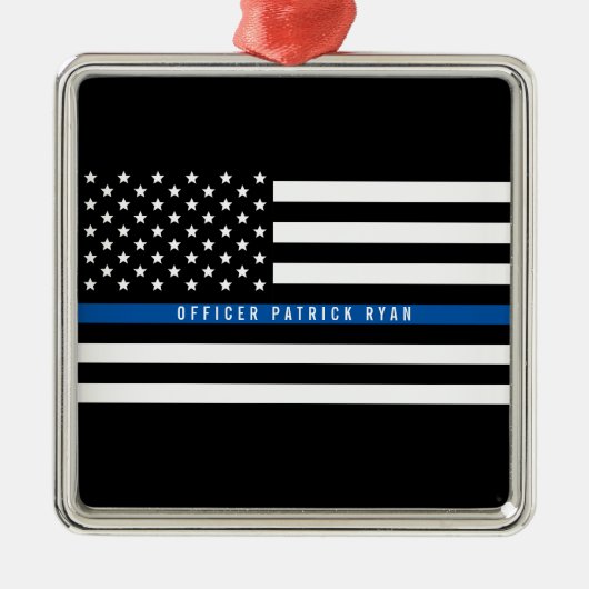 Amerikaanse vlag van de politie Thin Blue Line Metalen Ornament (Voorkant)