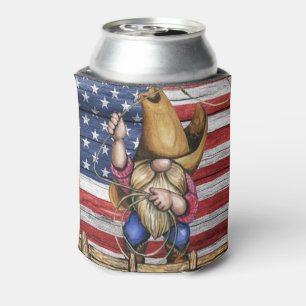 Amerikaanse vlag van hout met Cowboy Gnome Blikjeskoeler