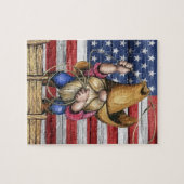 Amerikaanse vlag van hout met Cowboy Gnome Legpuzzel (Horizontaal)