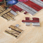 Amerikaanse vlag van hout met Cowboy Gnome Legpuzzel (Zijkant)