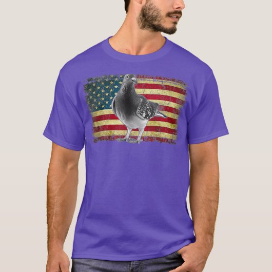 Amerikaanse vlag van Pigeon Bird op 4 juli Verenig T-shirt (Voorkant)