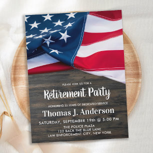 Amerikaanse vlag van politieagent Retirement Party Uitnodiging Briefkaart