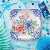 Amerikaanse vlag van rode, witte en blauwe Floral Papieren Bordje (Feest)