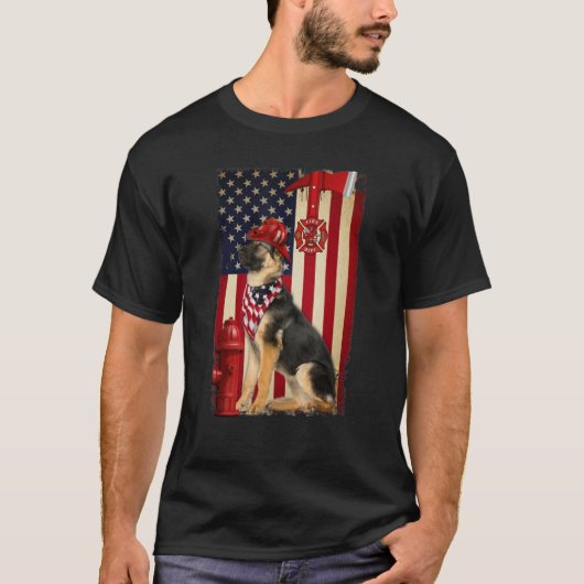 Amerikaanse vlag van Shepherd Firefighter T-shirt (Voorkant)