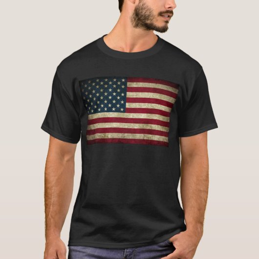 Amerikaanse vlag van vette en grijze t-shirt (Voorkant)