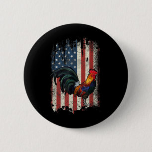 Amerikaanse Vlag Vechtende Haan Kip Ronde Button 5,7 Cm