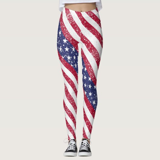 Amerikaanse Vlag Verf Splatter Patriottisch Leggings (Voorkant)