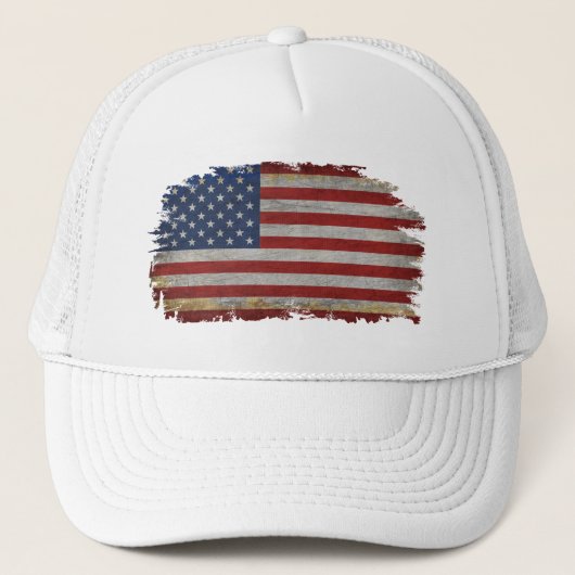 AMERIKAANSE VLAG VERMINDERDE PATRIOTISCHE T-Shirt Trucker Pet (Voorkant)