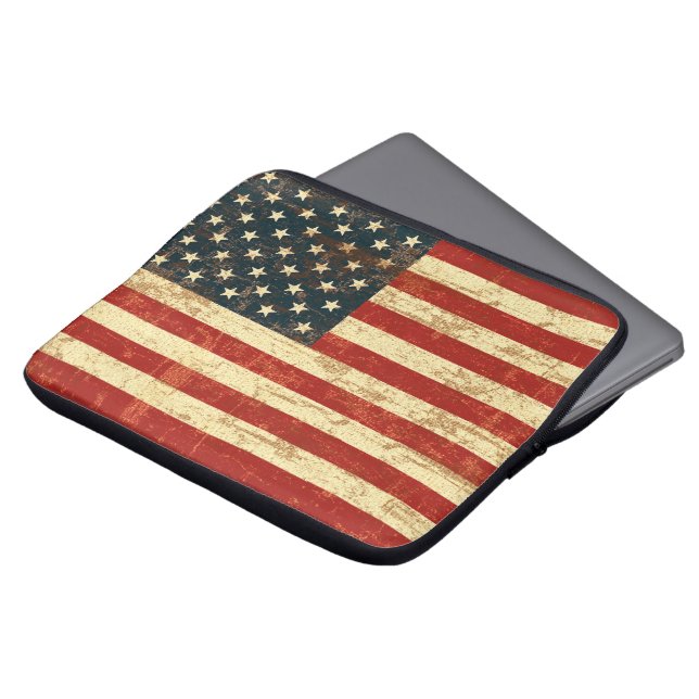 Amerikaanse vlag verouderd laptop sleeve (Voorkant top)