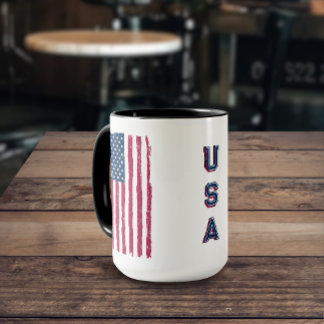 Amerikaanse vlag (verticaal) / Mok blauwe tekst