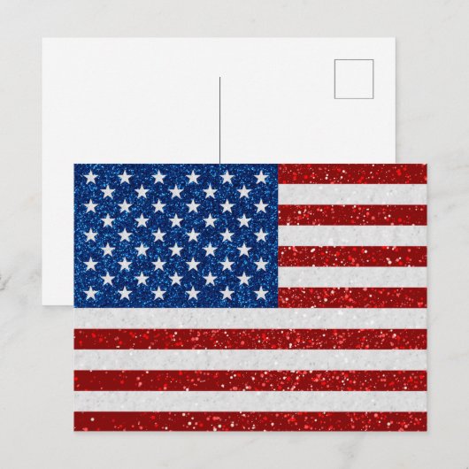 Amerikaanse vlag Vierde Briefkaart juli Glitter (Voorkant / Achterkant)