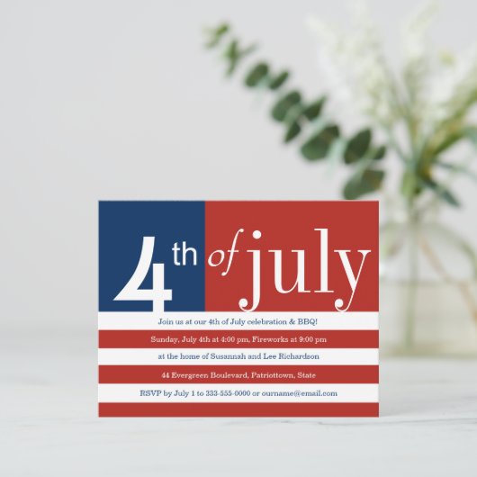 Amerikaanse vlag Vierde uitnodiging van juli (Staand voorkant)
