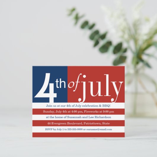 Amerikaanse vlag Vierde uitnodiging van juli (Staand voorkant)