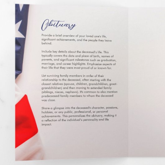 Amerikaanse vlag viering van het leven Fotocollage Drieluik Programma (Binnenzijde eerst)