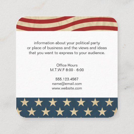 Amerikaanse vlag vierkante visitekaartje (Achterkant)
