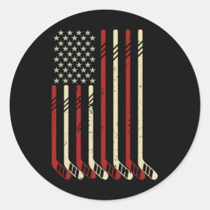 Amerikaanse Vlag Vintage Usa IJshockey Liefhebber Ronde Sticker