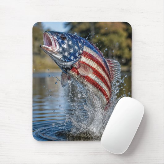 Amerikaanse Vlag Vis die uit het Water springt Muismat (Met muis)