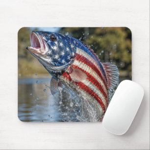 Amerikaanse Vlag Vis Springt uit Water Muismat