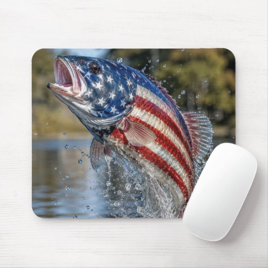 Amerikaanse Vlag Vis Springt uit Water Muismat (Met muis)