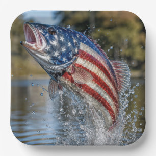 Amerikaanse Vlag Vis Springt uit Water Papieren Bordje