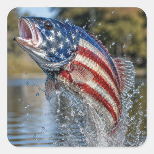 Amerikaanse Vlag Vis Springt uit Water Vierkante Sticker