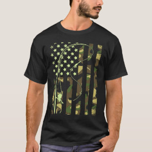 Amerikaanse Vlag Vissen Hengel Baars Visstok Camou T-shirt