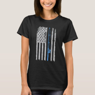 Amerikaanse Vlag Vissen Hengel Blauwe Lijn Vintage T-shirt