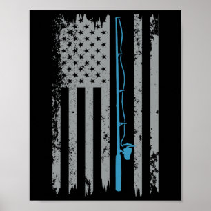 Amerikaanse Vlag Vissen Vintage Visser Poster