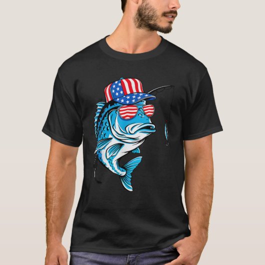 Amerikaanse Vlag Visser Amerikaanse Vissen Lover V T-shirt (Voorkant)