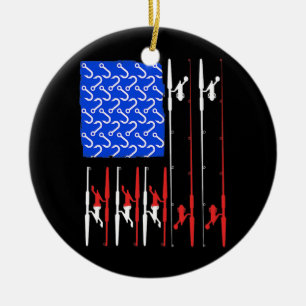 Amerikaanse vlag Vist hook rod fish Fisherman Keramisch Ornament