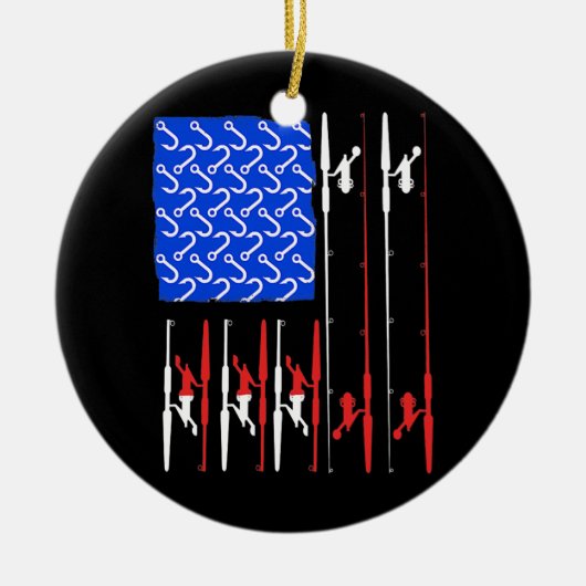 Amerikaanse vlag Vist hook rod fish Fisherman Keramisch Ornament (Voorkant)