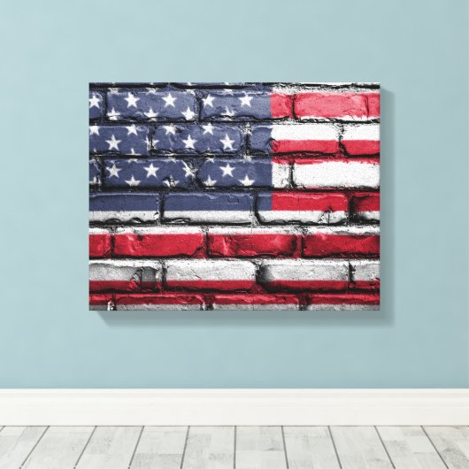 Amerikaanse vlag, Vlag op bakstenen Canvas Print (Insitu (Houten vloer))