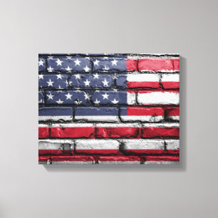 Amerikaanse vlag, Vlag op bakstenen Canvas Print