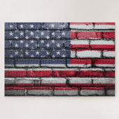 Amerikaanse vlag, vlag op bricks Jigzaag Puzzle Legpuzzel (Horizontaal)