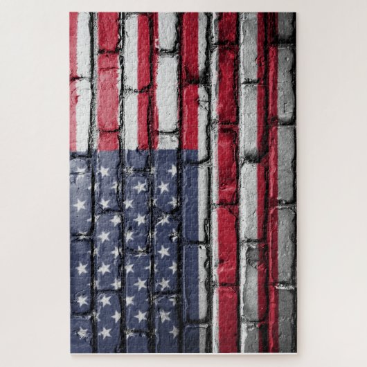 Amerikaanse vlag, vlag op bricks Jigzaag Puzzle Legpuzzel (Verticaal)