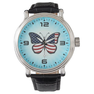 Amerikaanse Vlag Vlinder Design-62615 Horloge