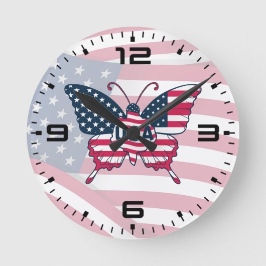 Amerikaanse Vlag Vlinder Design-62616 Klok (Voorkant)