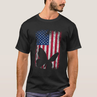 Amerikaanse vlag vlinder dieren Vintage 4th of Jul T-shirt