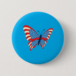 Amerikaanse Vlag Vlinder Usa Patriottisch 4 Juli Ronde Button 5,7 Cm