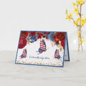 Amerikaanse Vlag Vlinders Rode Roos Bloemen Kaart (Gele Bloem)