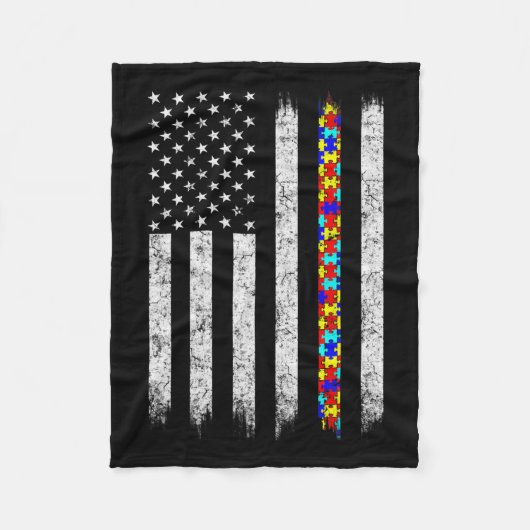 Amerikaanse vlag voor autisme fleece deken (Voorkant)