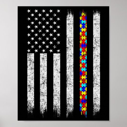 Amerikaanse vlag voor autisme poster (Voorkant)