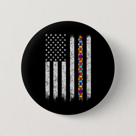 Amerikaanse vlag voor autisme ronde button 5,7 cm (Voorkant)