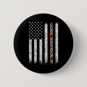 Amerikaanse vlag voor autisme ronde button 5,7 cm
