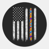 Amerikaanse vlag voor autisme ronde sticker (Voorkant)