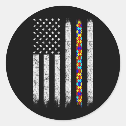 Amerikaanse vlag voor autisme ronde sticker (Voorkant)
